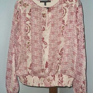 White House Black Market Pink and Cream Patterned Blouse